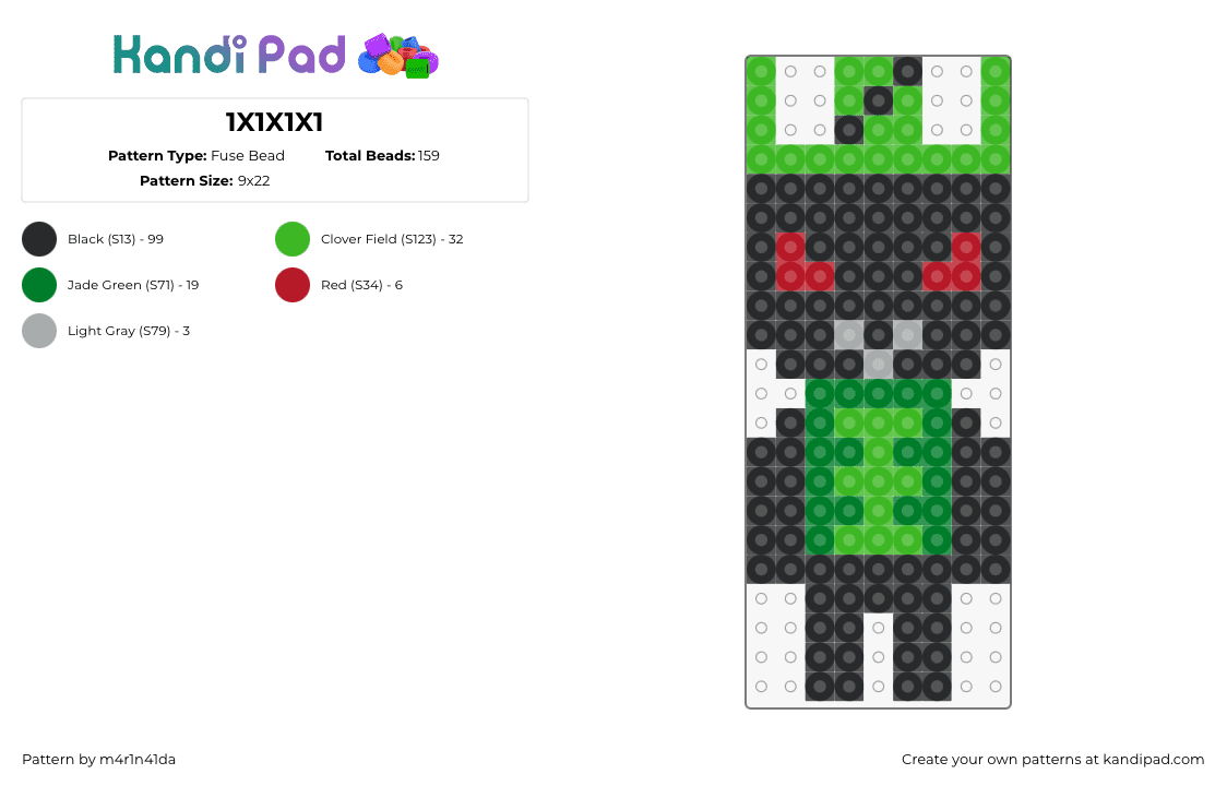 1X1X1X1 - Fuse Bead Pattern by m4r1n41da on Kandi Pad - 1x1x1x1,roblox,character,video game,green,black