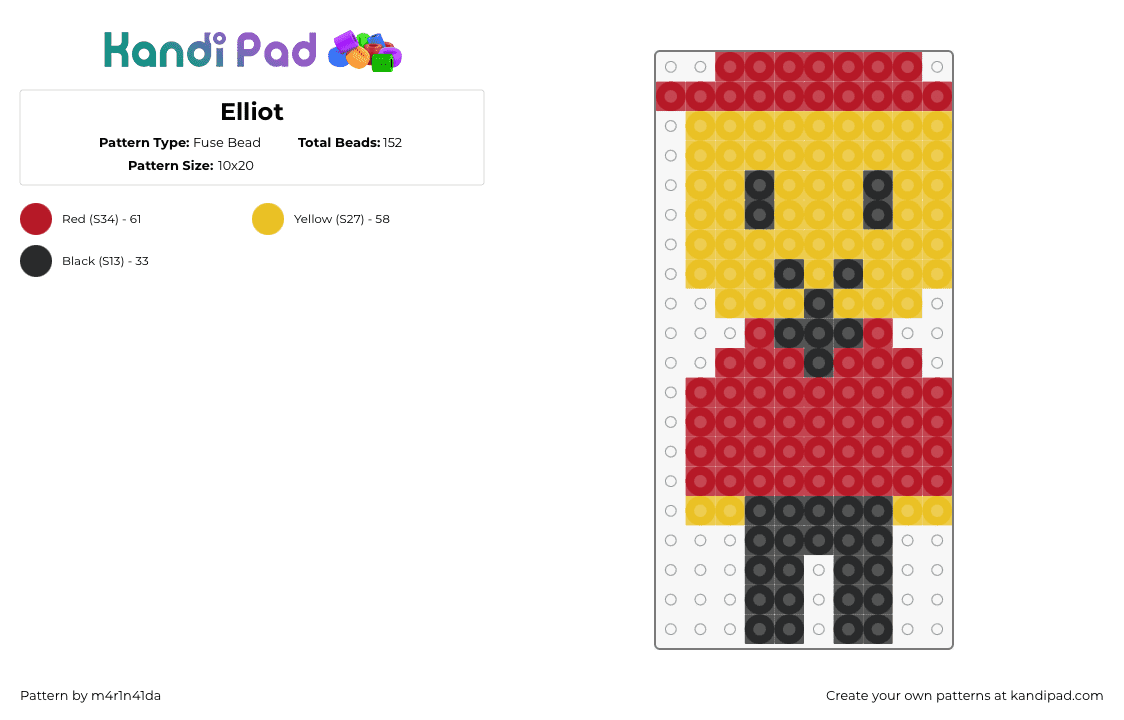 Elliot - Fuse Bead Pattern by m4r1n41da on Kandi Pad - elliot,forsaken,roblox,character,video game,red,yellow