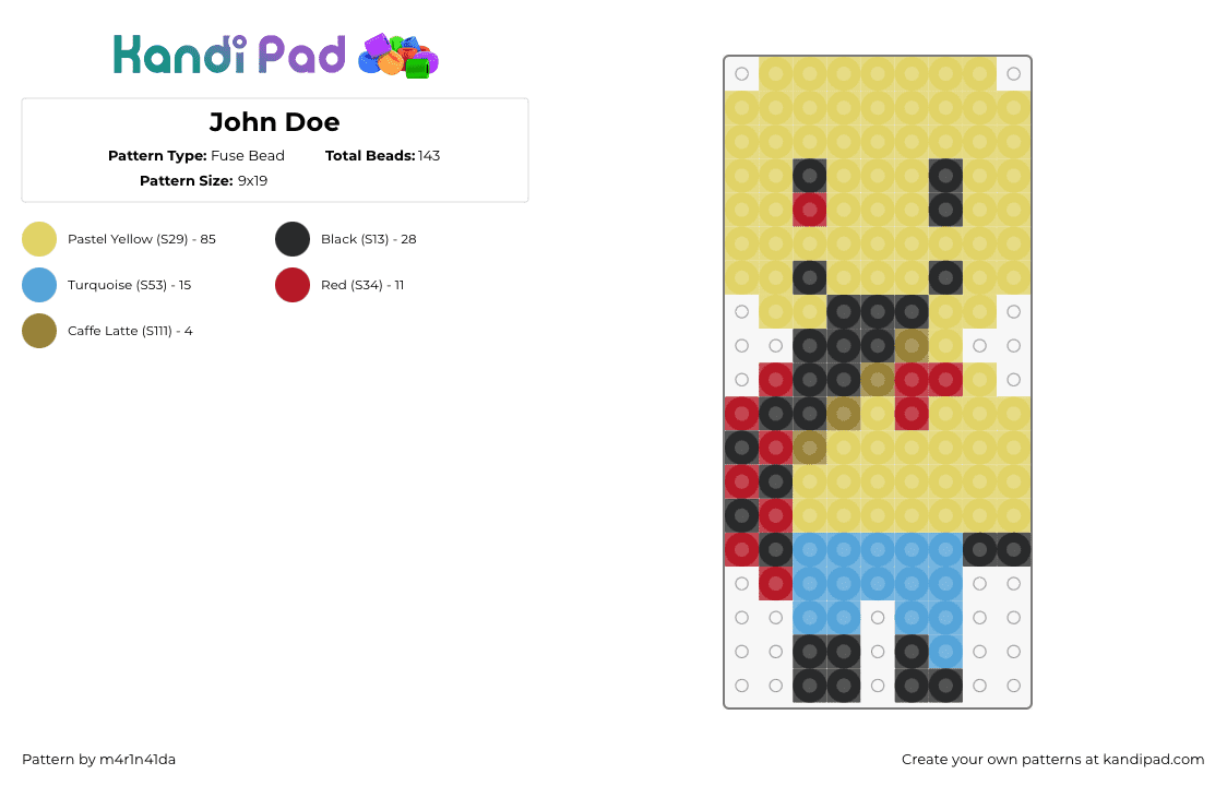 John Doe - Fuse Bead Pattern by m4r1n41da on Kandi Pad - john doe,forsaken,roblox,character,video game,yellow