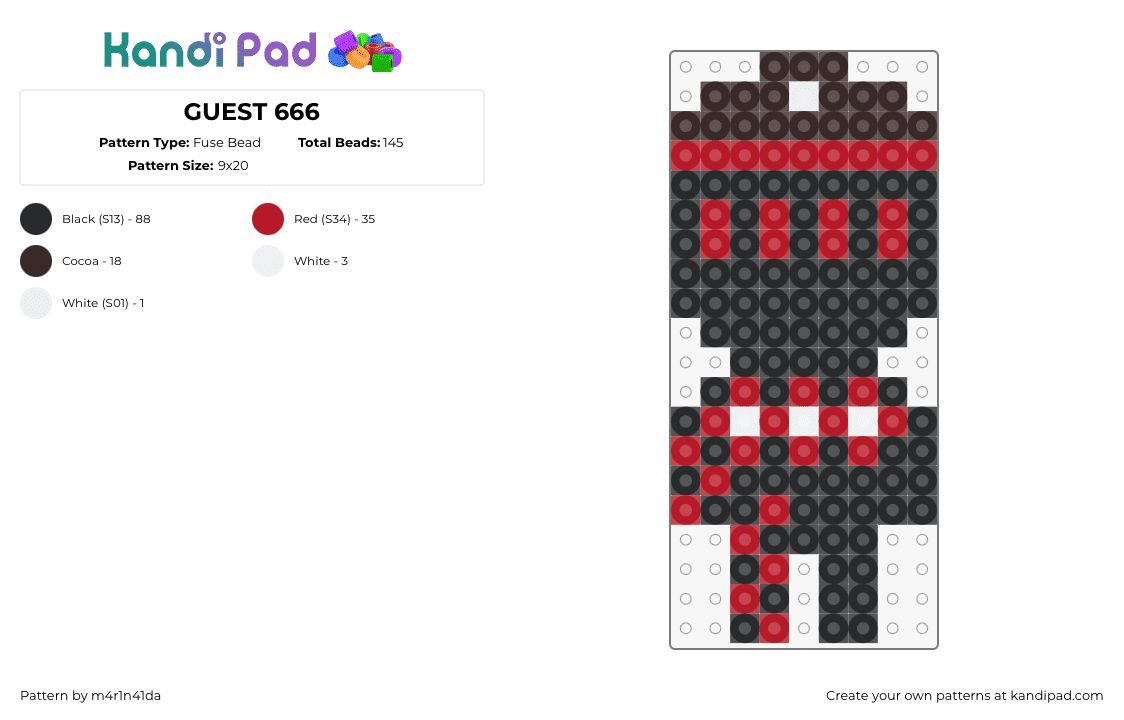 GUEST 666 - Fuse Bead Pattern by m4r1n41da on Kandi Pad - guest 666,roblox,character,creepypasta,spooky,video game,red,black