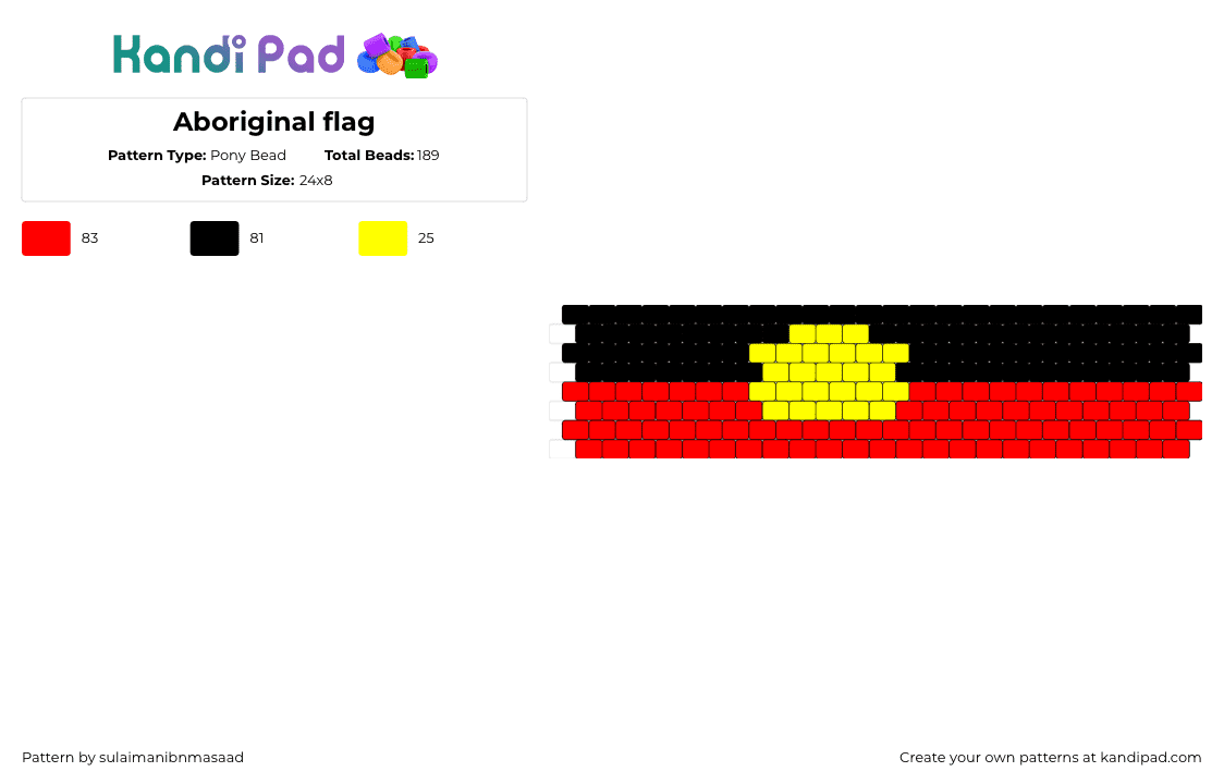 Aboriginal flag - Pony Bead Pattern by sulaimanibnmasaad on Kandi Pad - aboriginal,flag,cuff,sun,black,red,yellow