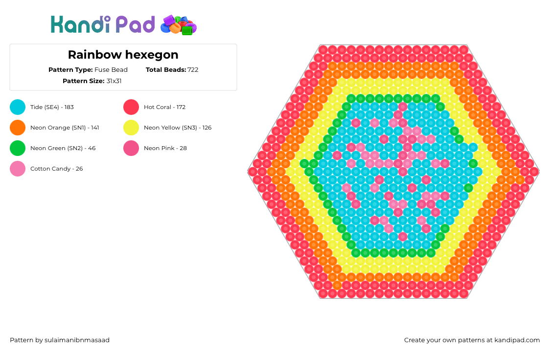 Rainbow hexegon - Fuse Bead Pattern by sulaimanibnmasaad on Kandi Pad - hexagon,colorful,simple,orange,yellow,light blue