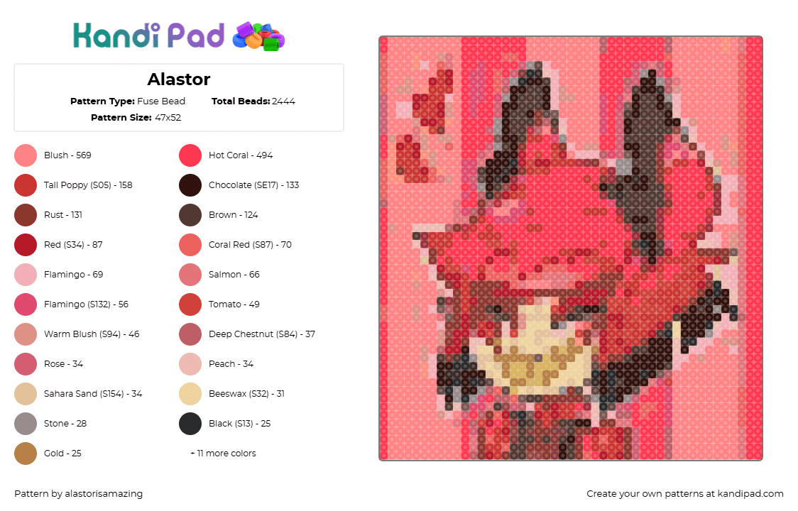 Alastor - Fuse Bead Pattern by alastorisamazing on Kandi Pad - 