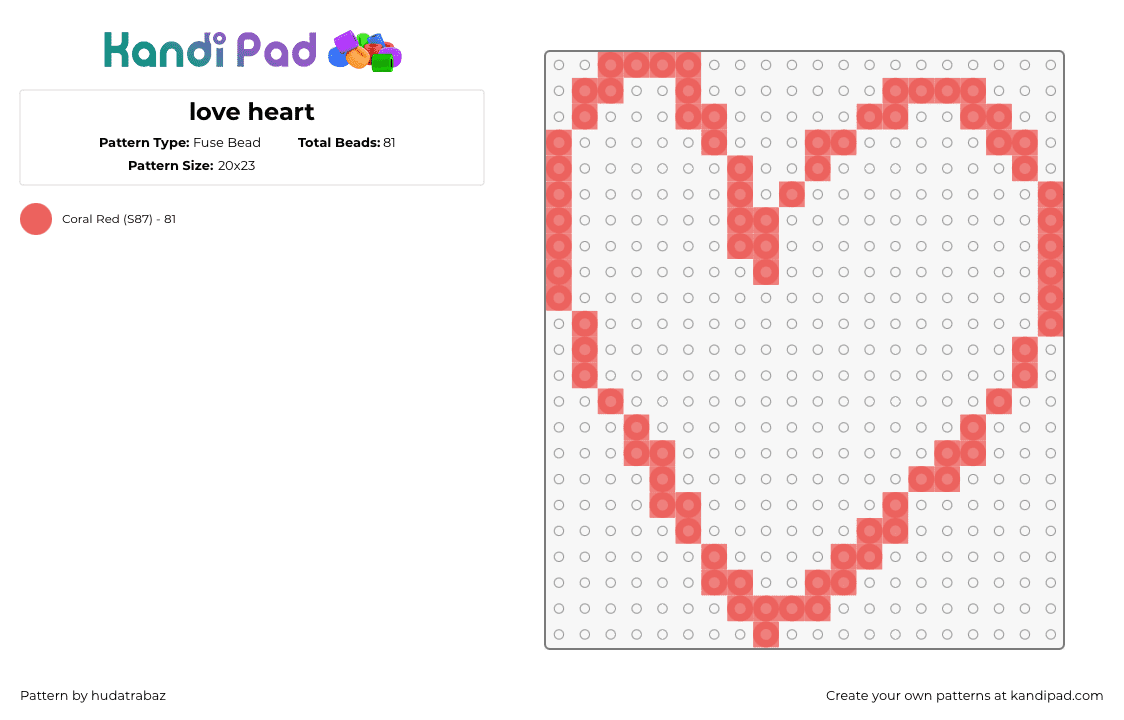 love heart - Fuse Bead Pattern by hudatrabaz on Kandi Pad - heart,love,outline,simple,red