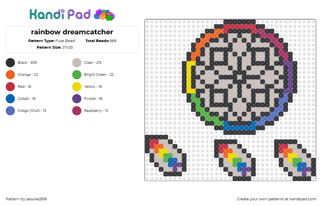 rainbow dreamcatcher - Fuse Bead Pattern by sasuke2618 on Kandi Pad - black,beige