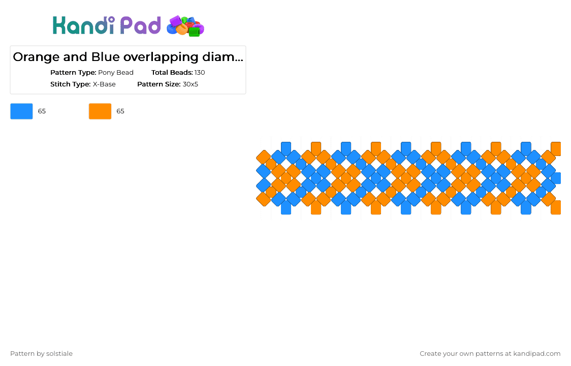 Orange and Blue overlapping diamond cuff - Pony Bead Pattern by solstiale on Kandi Pad - light blue,orange,cotdduotone