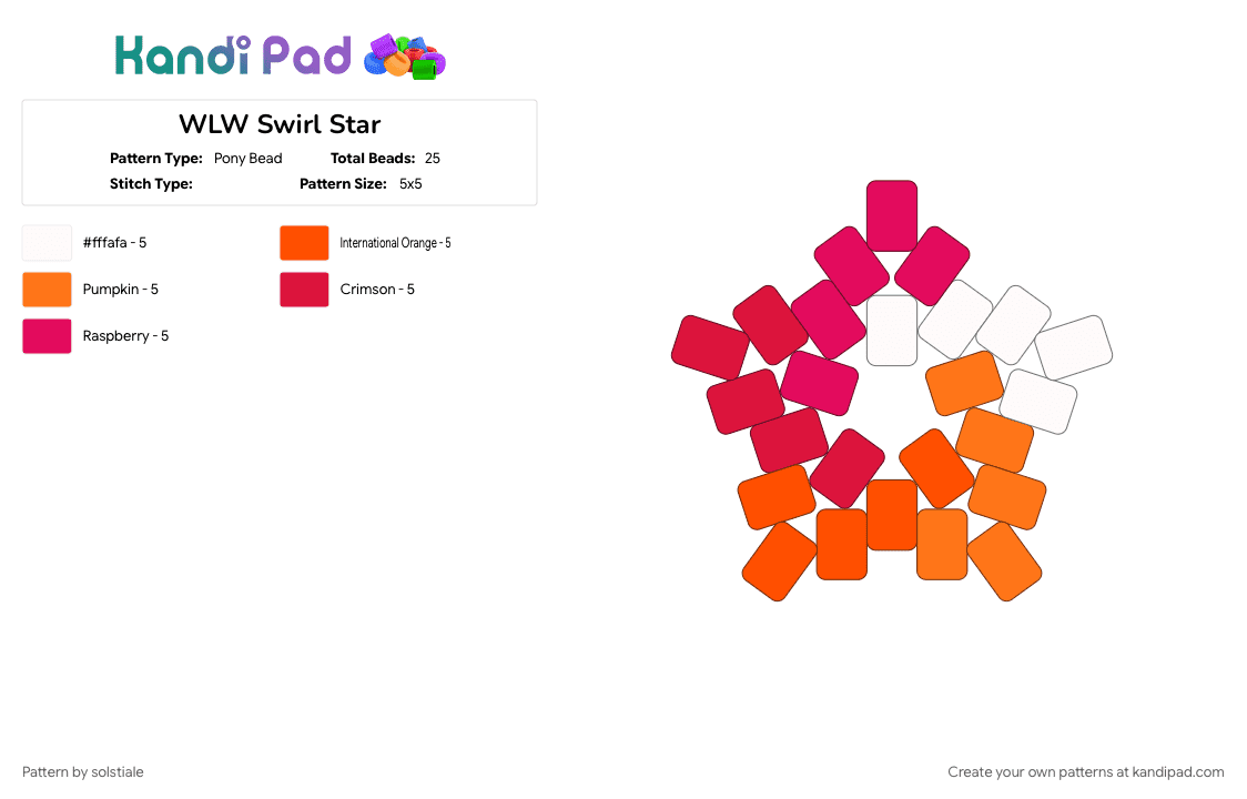 WLW Swirl Star - Pony Bead Pattern by solstiale on Kandi Pad - lesbian, lgbtq, orange, pride, red