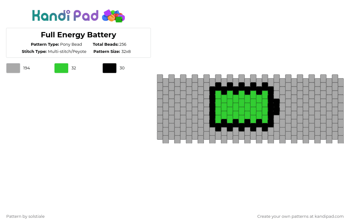 Full Energy Battery - Pony Bead Pattern by solstiale on Kandi Pad - battery, beige, charge, energy, multistitch