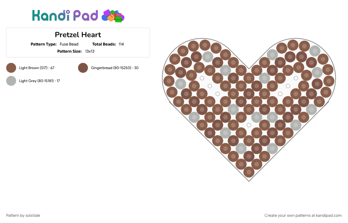 Pretzel Heart - Fuse Bead Pattern by solstiale on Kandi Pad - food, tan