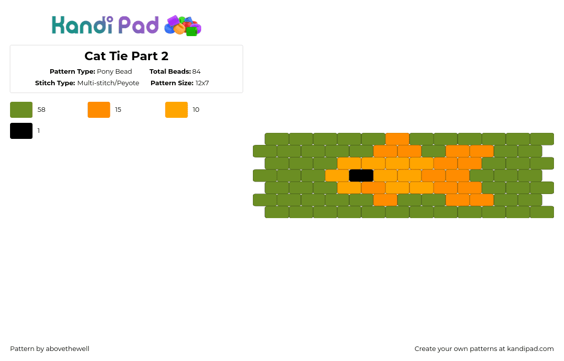 Cat Tie Part 2 - Pony Bead Pattern by solstiale on Kandi Pad - orange,green,tie,cat