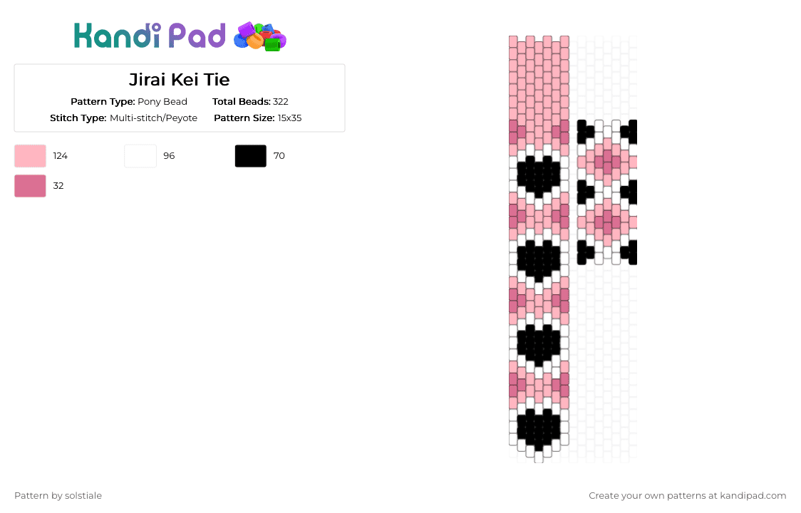Jirai Kei Tie - Pony Bead Pattern by solstiale on Kandi Pad - pink,white,jirai,jiraikei,jirai kei,hearts,heart