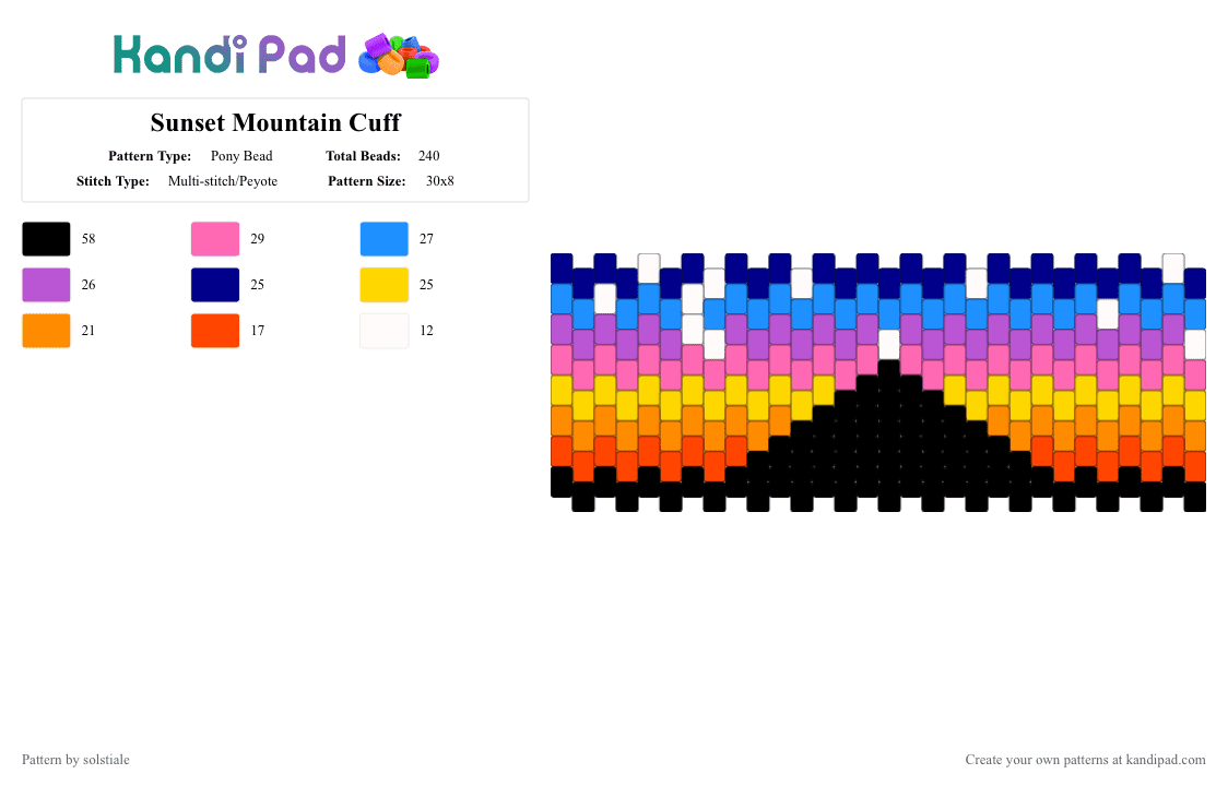 Sunset Mountain Cuff - Pony Bead Pattern by solstiale on Kandi Pad - light blue, pink