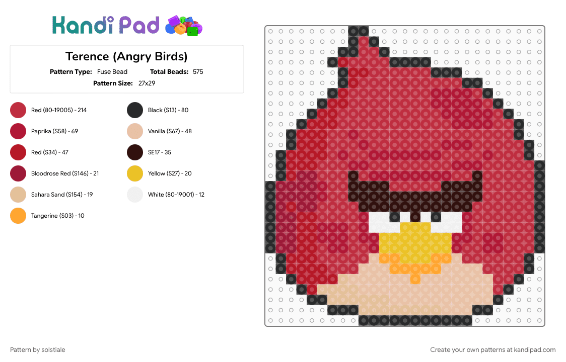 Terence (Angry Birds) - Fuse Bead Pattern by solstiale on Kandi Pad - cotdbirds, red