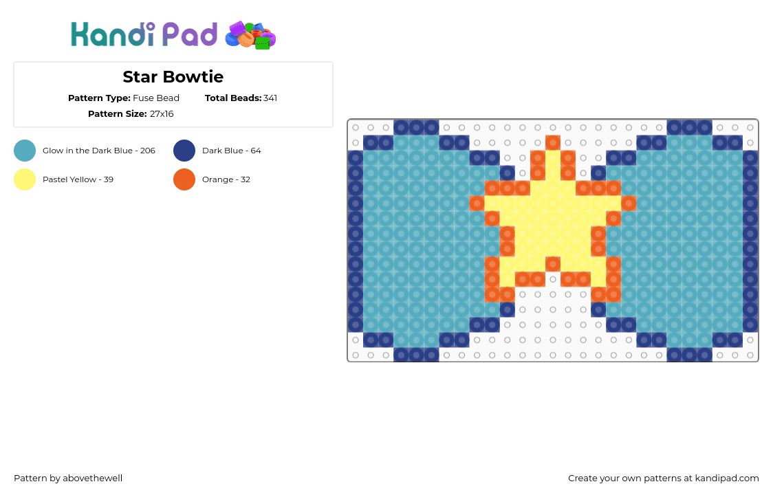 Star Bowtie - Fuse Bead Pattern by solstiale on Kandi Pad - bowtie,bow,tie,clothing,light blue,star