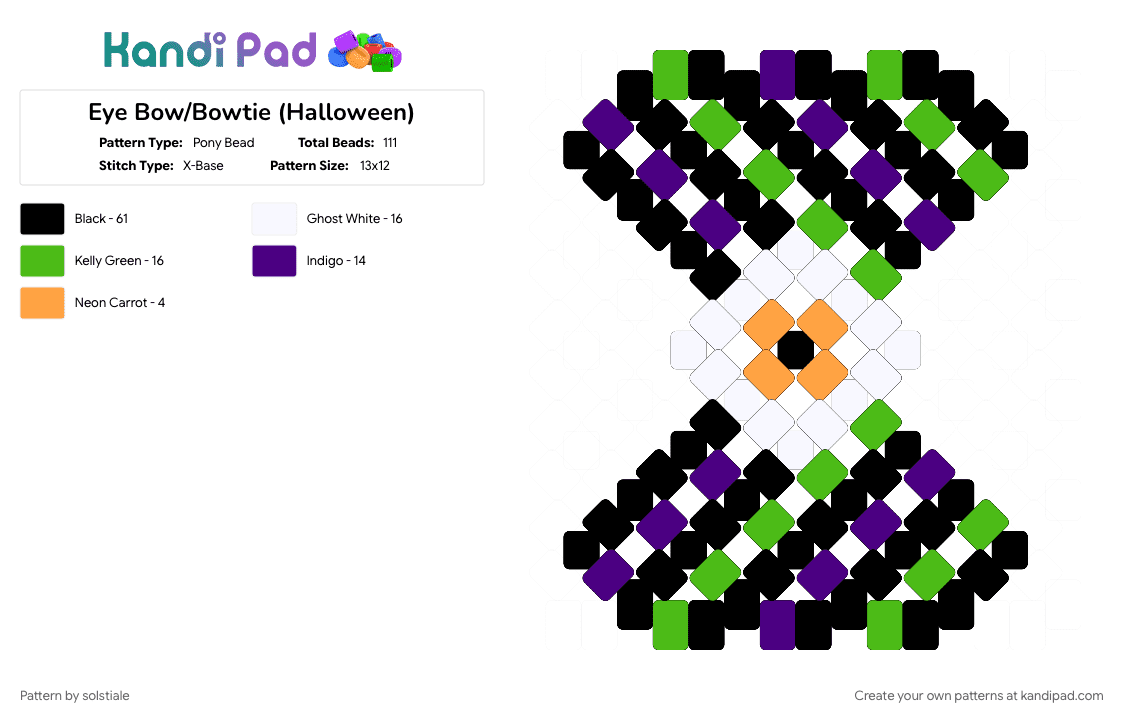 Eye Bow/Bowtie (Halloween) - Pony Bead Pattern by solstiale on Kandi Pad - black, bow, eyeball, green, halloween, purple, spooky
