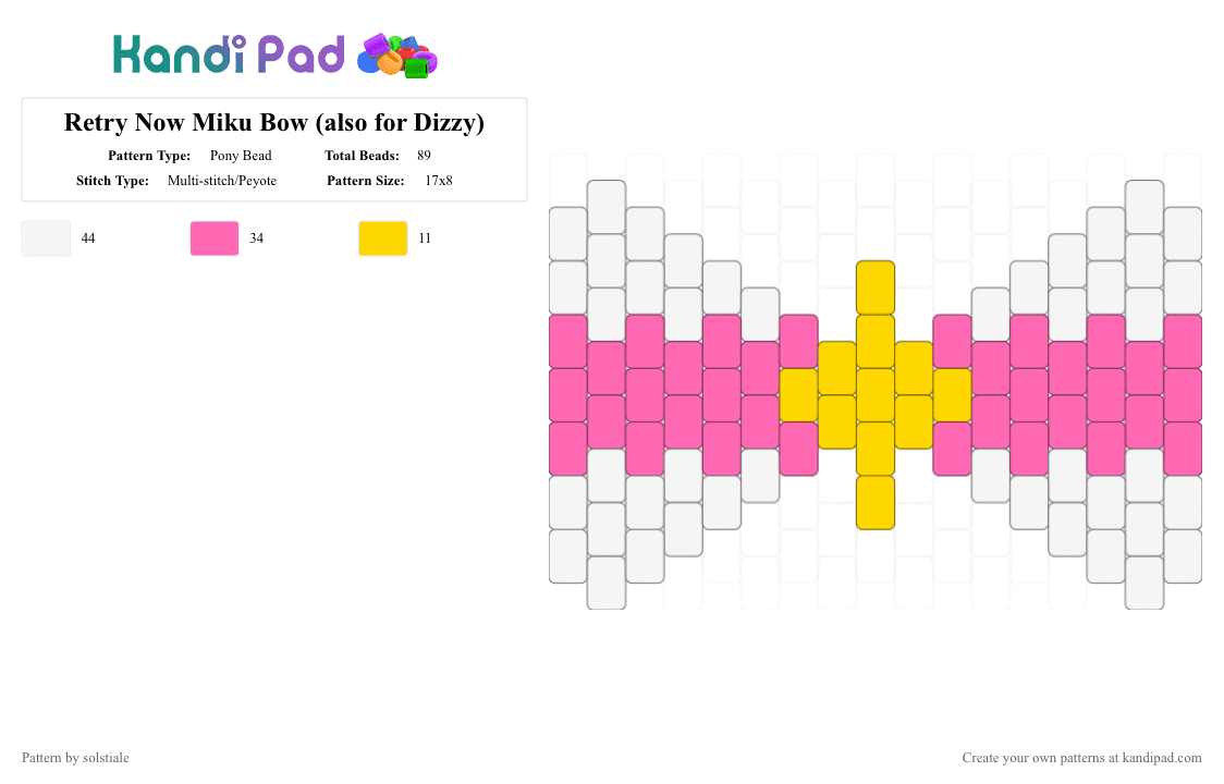 Retry Now Miku Bow (also for Dizzy) - Pony Bead Pattern by solstiale on Kandi Pad - pink,vocaloid,miku,hatsunemiku