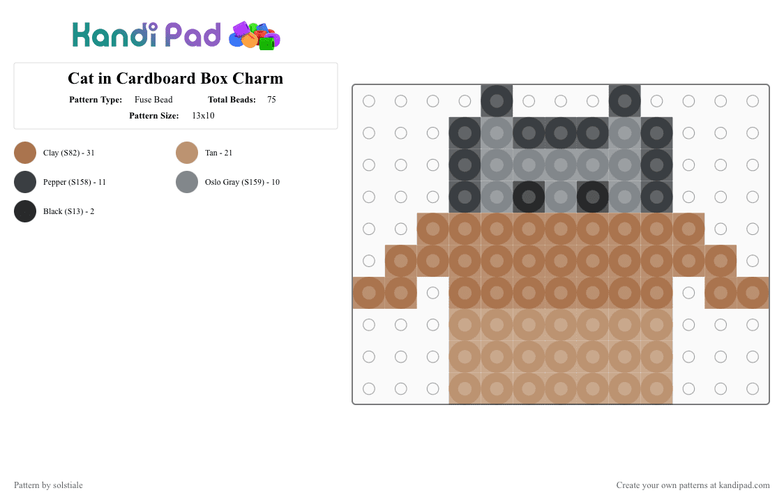 Cat in Cardboard Box Charm - Fuse Bead Pattern by solstiale on Kandi Pad - animal, beige, pet, tan