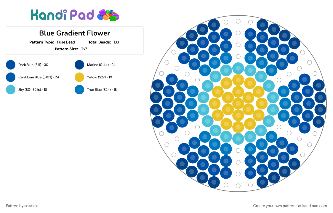 Blue Gradient Flower - Fuse Bead Pattern by solstiale on Kandi Pad - blue, cotdgradient, flower, nature, plant