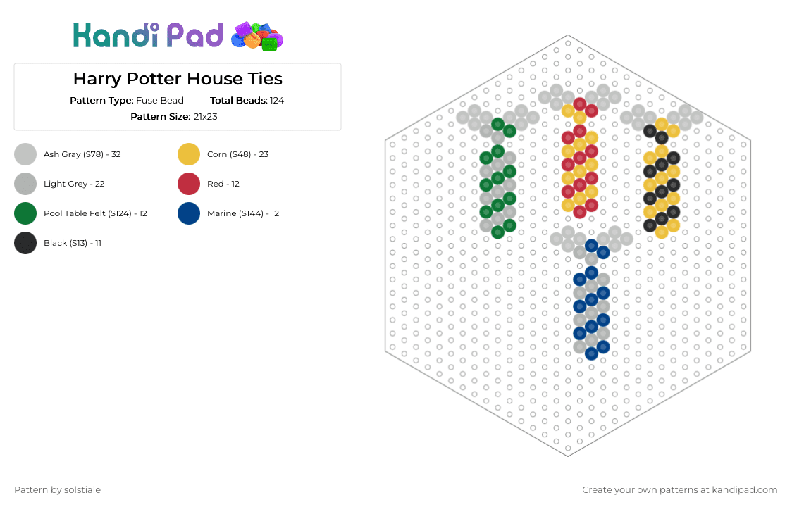 Harry Potter House Ties - Fuse Bead Pattern by solstiale on Kandi Pad - beige, griffindor, hufflepuff, ravenclaw, slytherin, yellow
