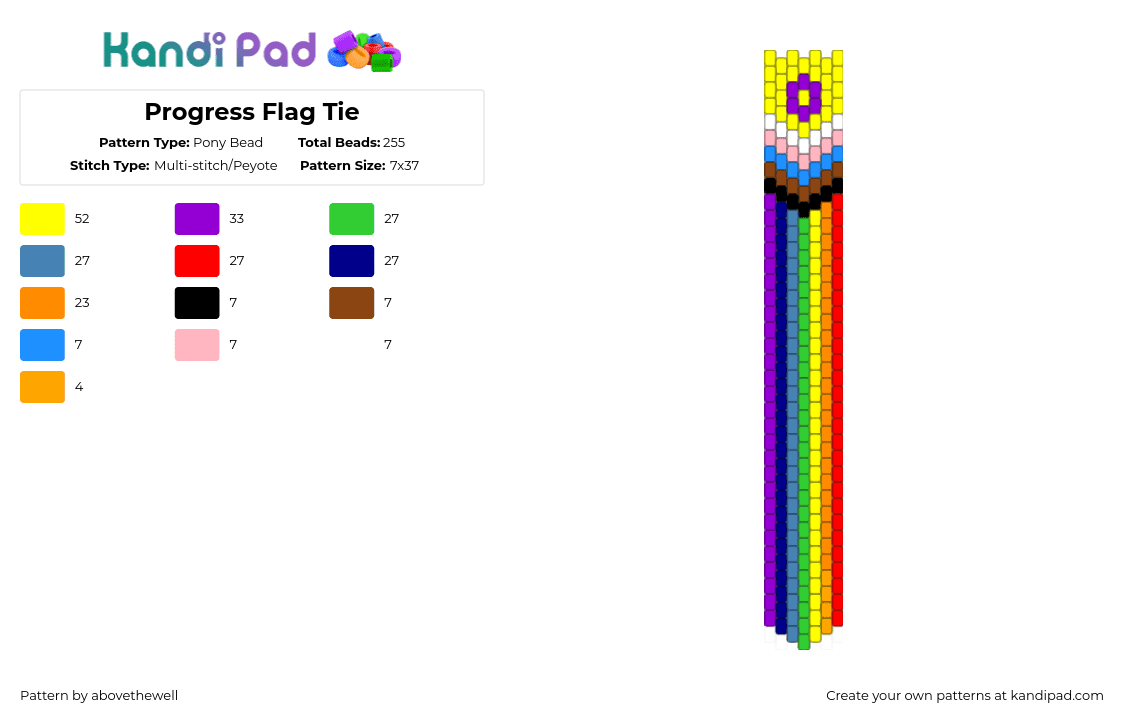 Progress Flag Tie - Pony Bead Pattern by solstiale on Kandi Pad - blue,orange,red,colorful,pride,queer,progress,rainbow,inclusive