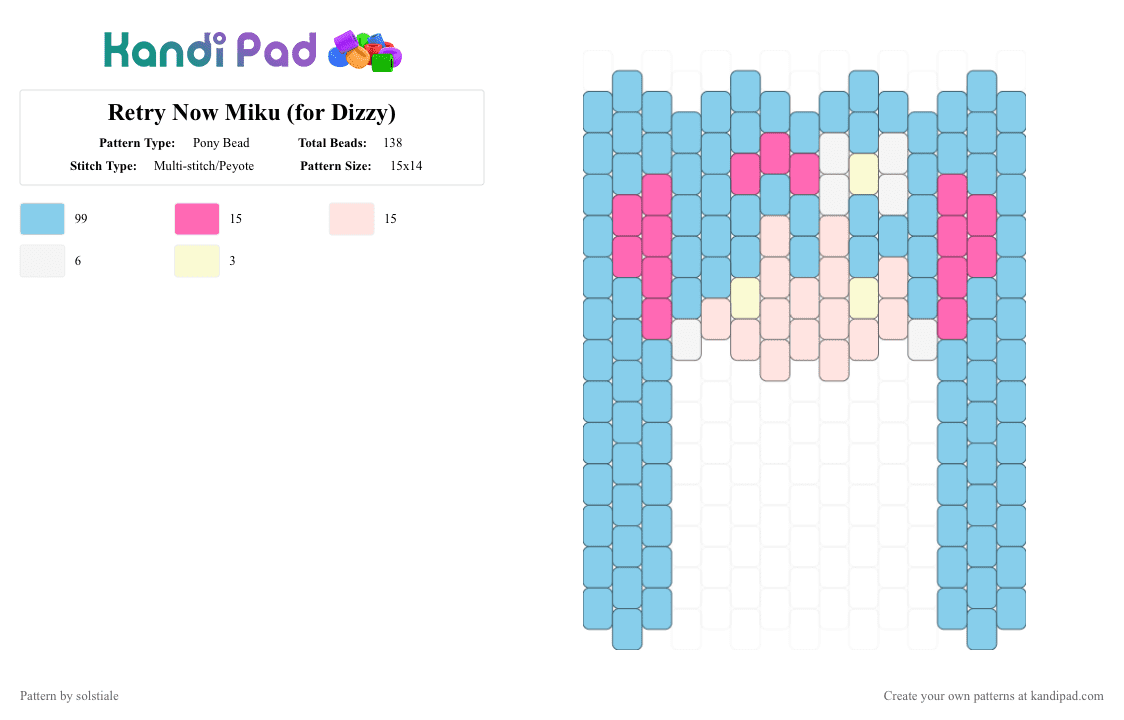 Retry Now Miku (for Dizzy) - Pony Bead Pattern by solstiale on Kandi Pad - hatsunemiku, light blue, magicalgirl, miku, retry now, vocaloid