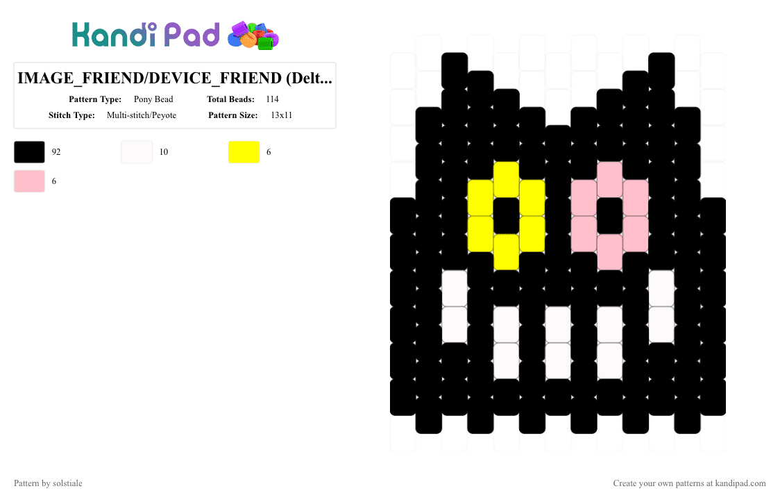IMAGE_FRIEND/DEVICE_FRIEND (Deltarune) Flat Charm - Pony Bead Pattern by solstiale on Kandi Pad - black, deltarune, friend, gaming, pink, yellow