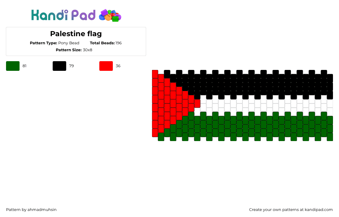 Palestine flag - Pony Bead Pattern by ahmadmuhsin on Kandi Pad - 