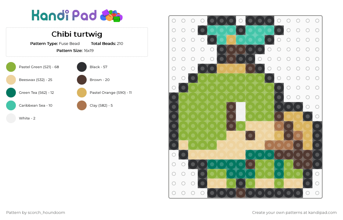 Chibi turtwig - Fuse Bead Pattern by scorch_houndoom on Kandi Pad - green,beige,turtwig,pokemon,starter