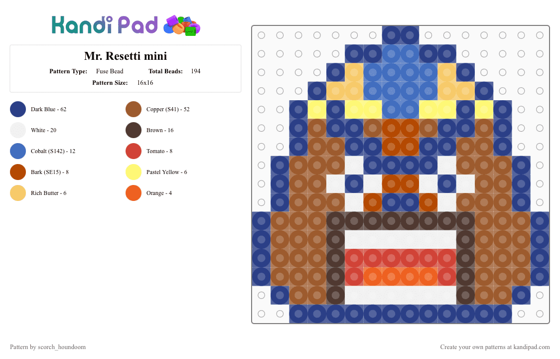 Mr. Resetti mini - Fuse Bead Pattern by scorch_houndoom on Kandi Pad - acnh, animal crossing, blue, mole, new horizons, resetti, tan