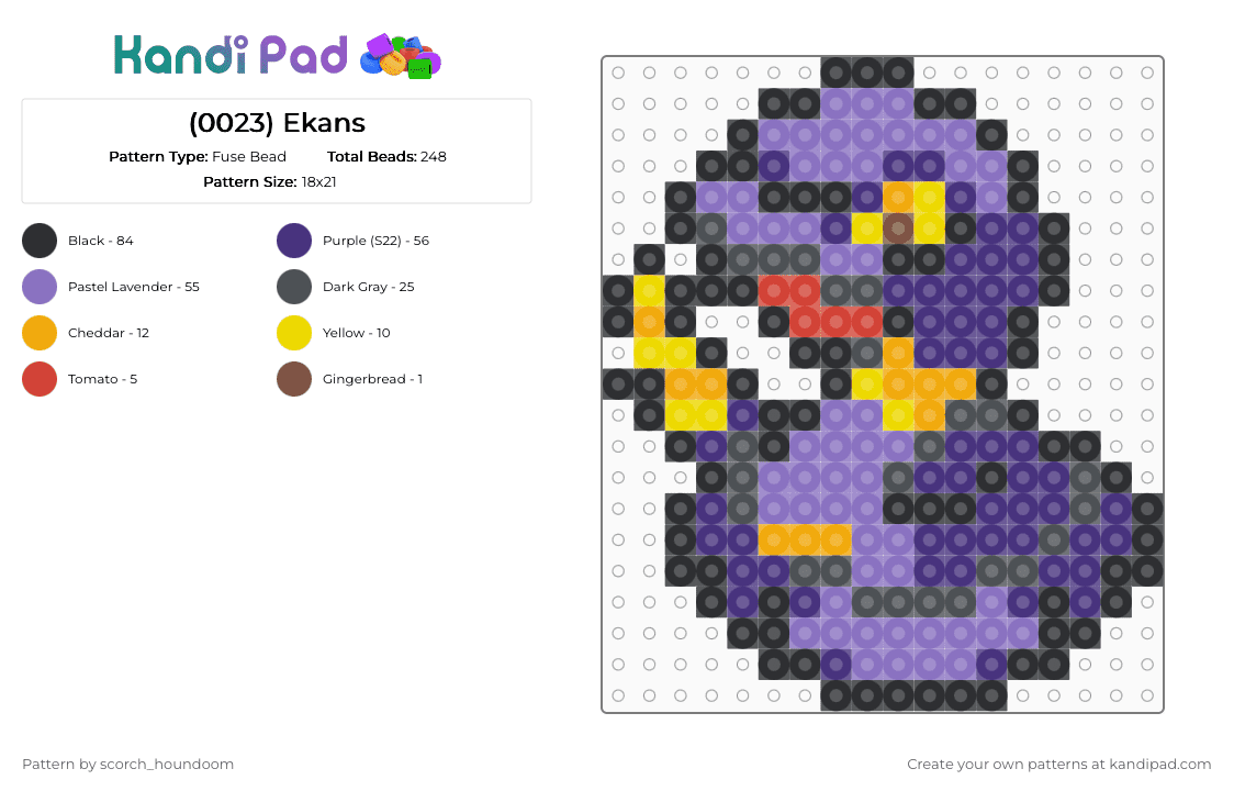 (0023) Ekans - Fuse Bead Pattern by scorch_houndoom on Kandi Pad - gray,purple,blue,ekans,pokemon