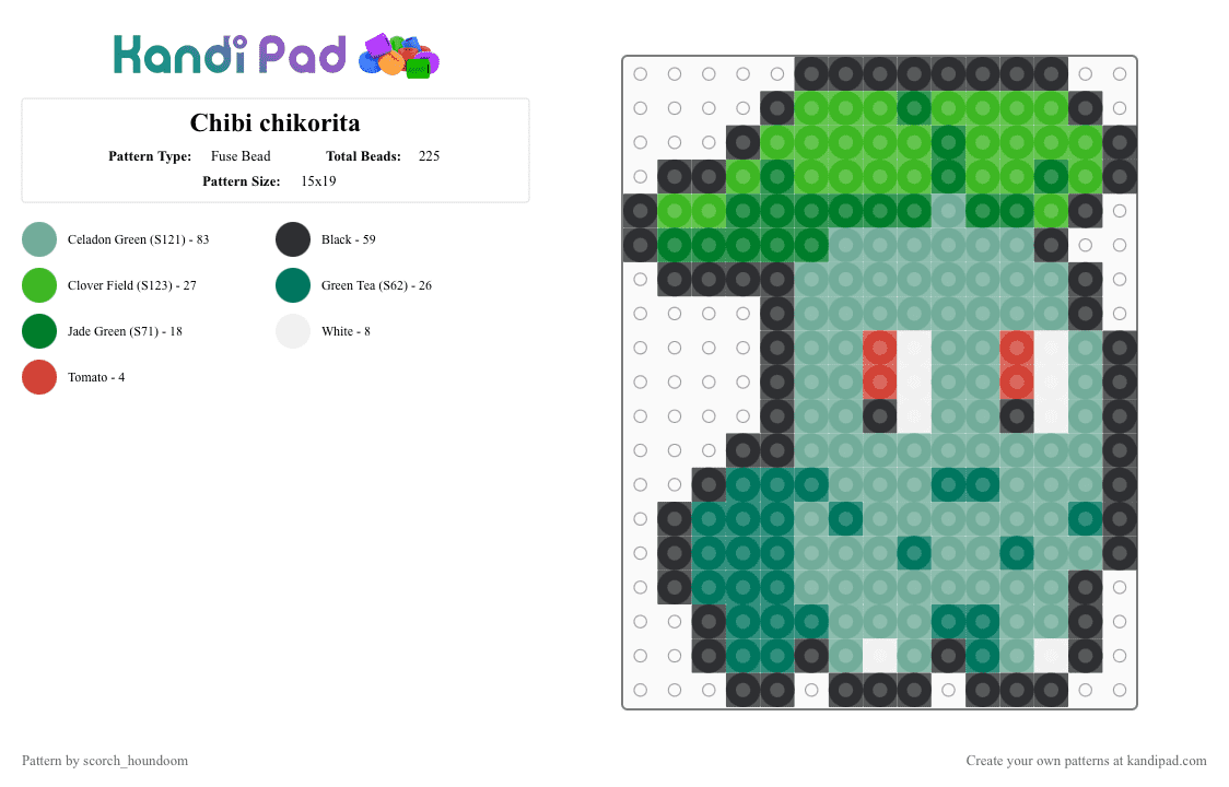 Chibi chikorita - Fuse Bead Pattern by scorch_houndoom on Kandi Pad - teal,chikorita,pokemon,starter