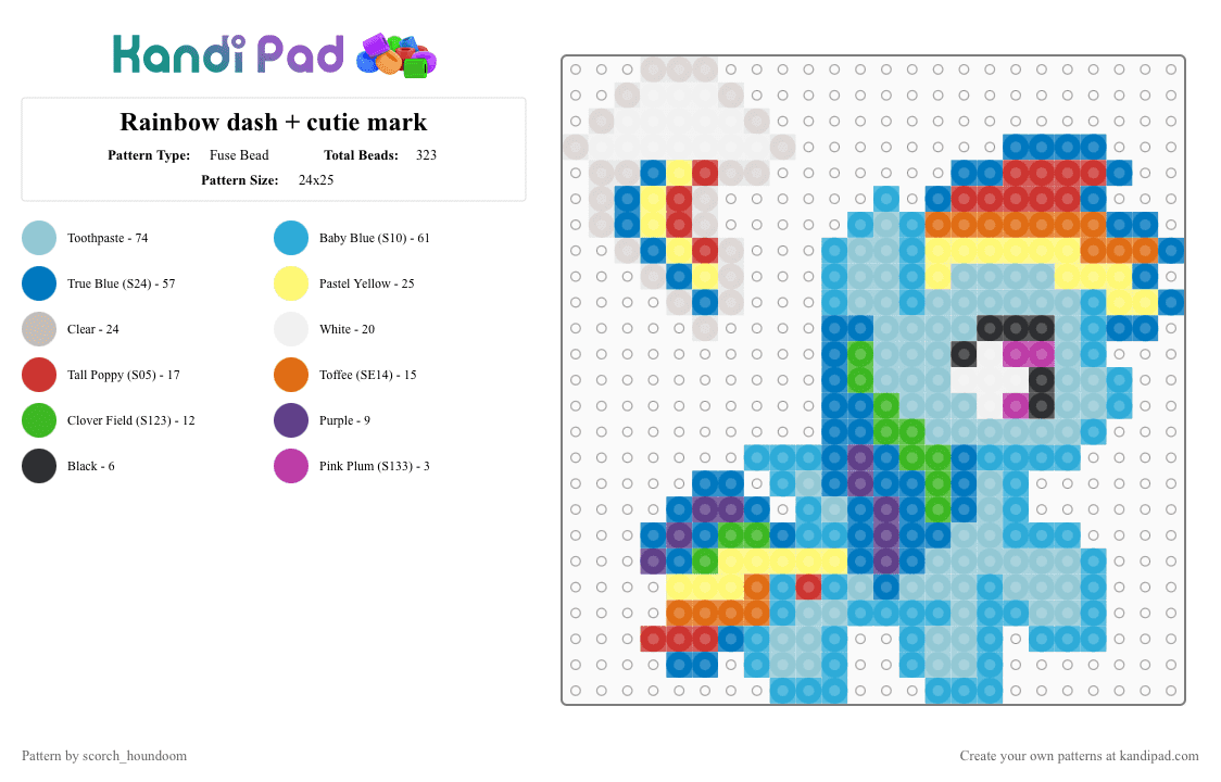 Rainbow dash + cutie mark - Fuse Bead Pattern by scorch_houndoom on Kandi Pad - blue,light blue,rainbow dash,mlp,my little pony
