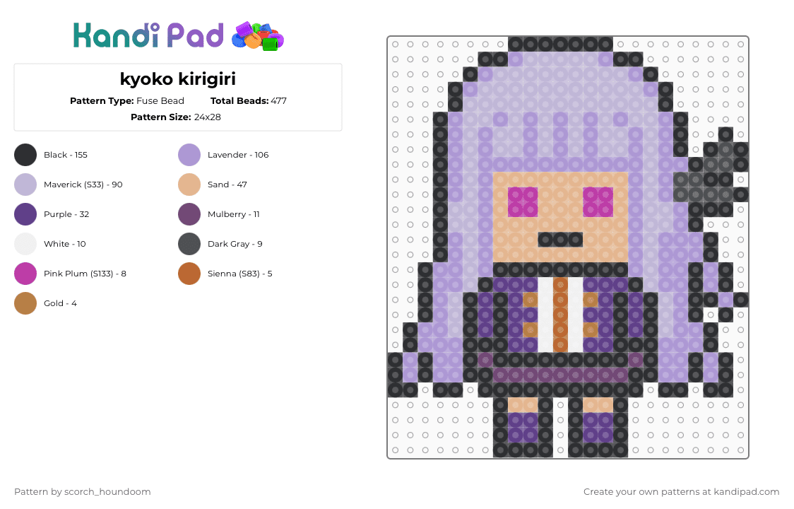 kyoko kirigiri - Fuse Bead Pattern by scorch_houndoom on Kandi Pad - pink,kyoko kirigiri,danganronpa,anime