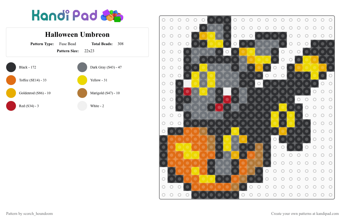 Halloween Umbreon - Fuse Bead Pattern by scorch_houndoom on Kandi Pad - black, eevee, eeveelution, eeveelutions, gray, halloween, orange, pokemon, umbreon, yellow