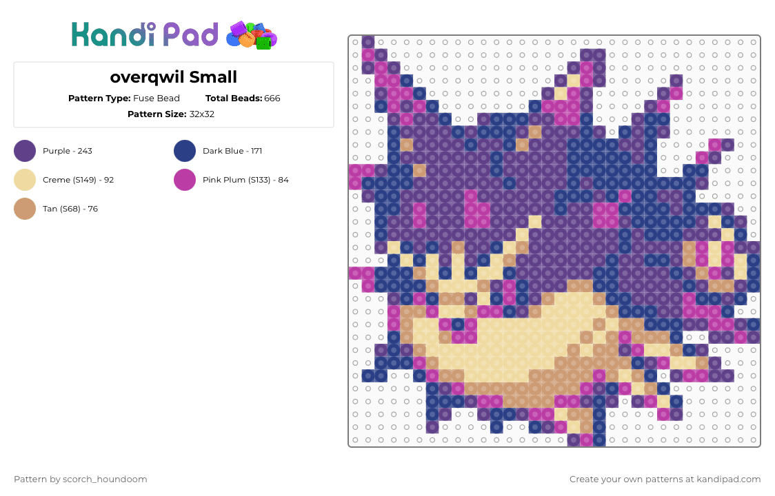 overqwil Small - Fuse Bead Pattern by scorch_houndoom on Kandi Pad - purple,blue,beige,pokemon,overqwil