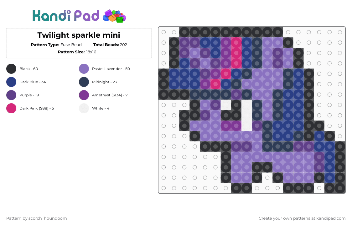 Twilight sparkle mini - Fuse Bead Pattern by scorch_houndoom on Kandi Pad - blue,twilight sparkle,mlp,my little pony,twilight