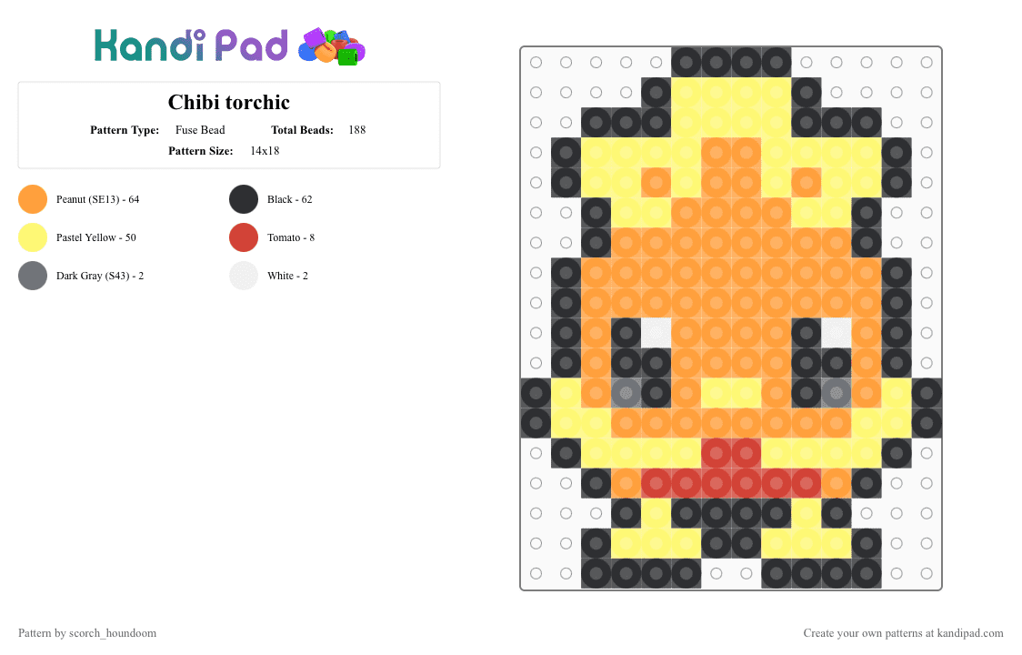Chibi torchic - Fuse Bead Pattern by scorch_houndoom on Kandi Pad - orange,yellow,torchic,pokmon,starter