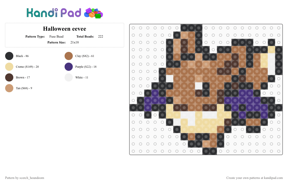 Halloween eevee - Fuse Bead Pattern by scorch_houndoom on Kandi Pad - eevee, eeveelution, halloween, pokmon, tan