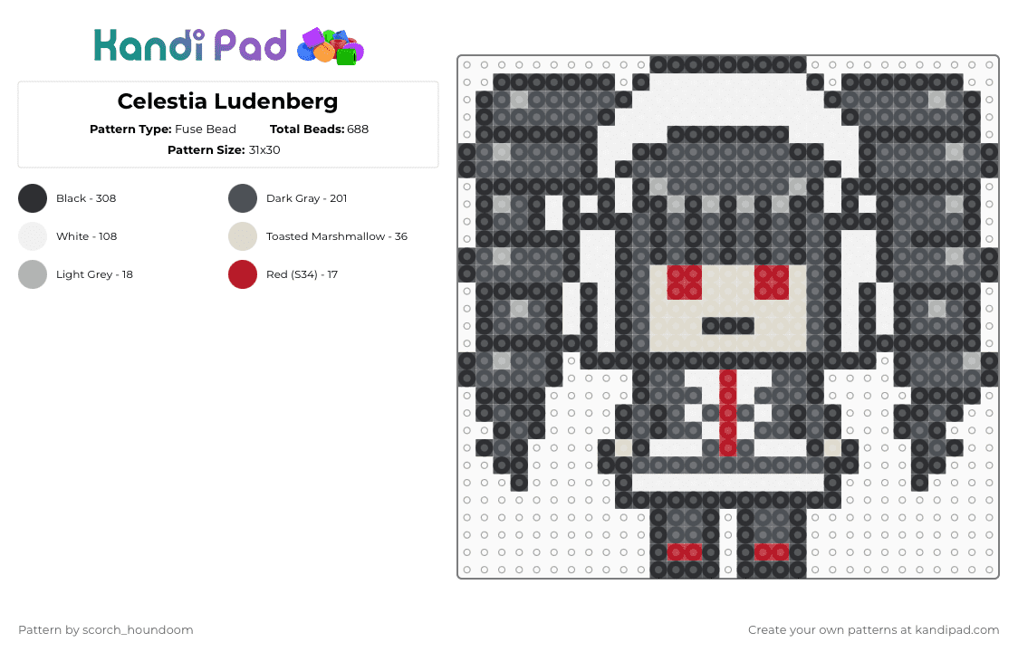 Celestia Ludenberg - Fuse Bead Pattern by scorch_houndoom on Kandi Pad - gray,celestia ludenberg,danganronpa,anime