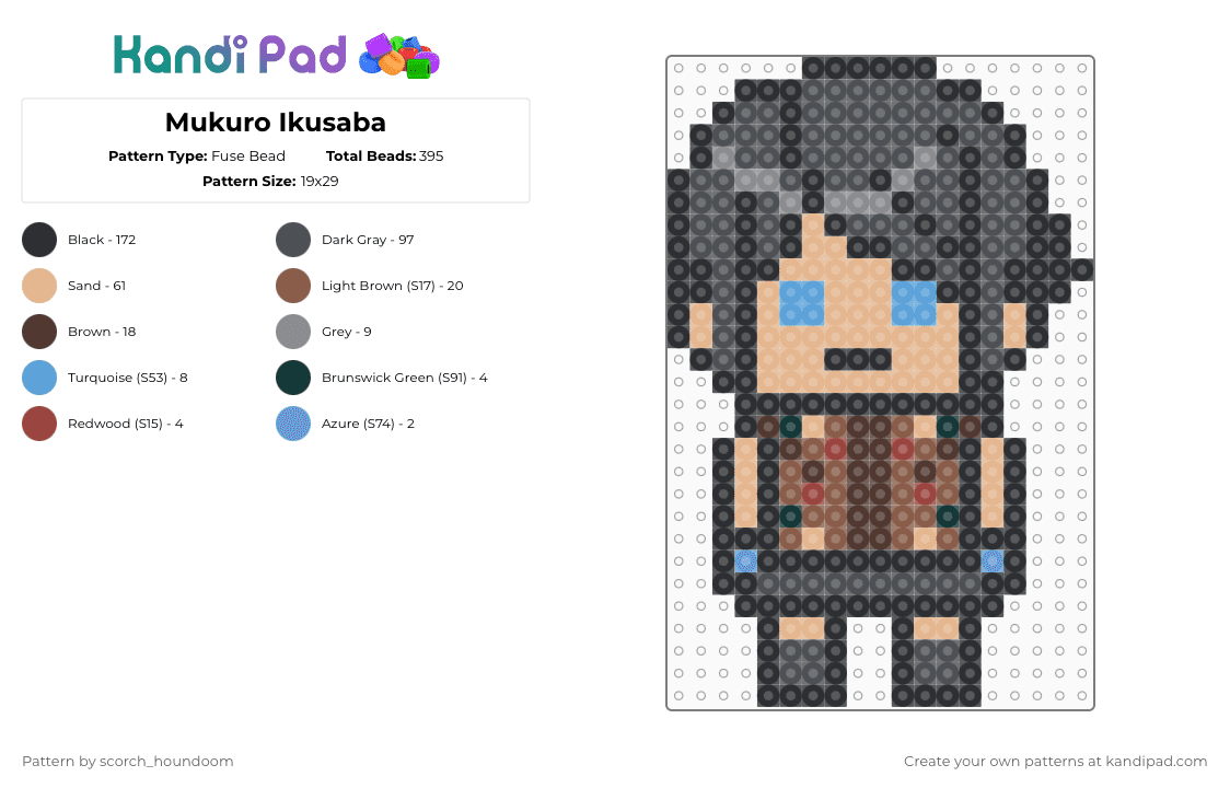 Mukuro Ikusaba - Fuse Bead Pattern by scorch_houndoom on Kandi Pad - black,gray,beige,mukuro ikusaba,anime,danganronpa