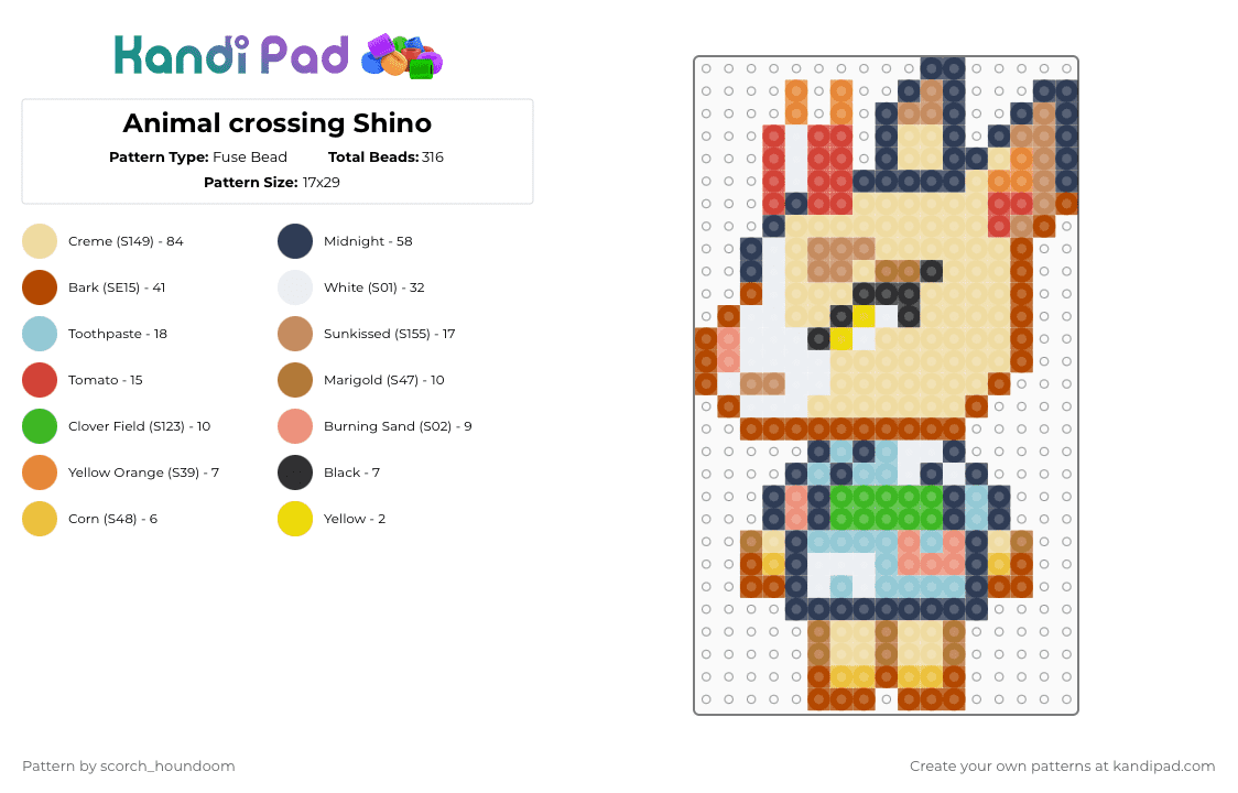 Animal crossing Shino - Fuse Bead Pattern by scorch_houndoom on Kandi Pad - red,purple,beige,shino,animal crossing,acnh,new horizons