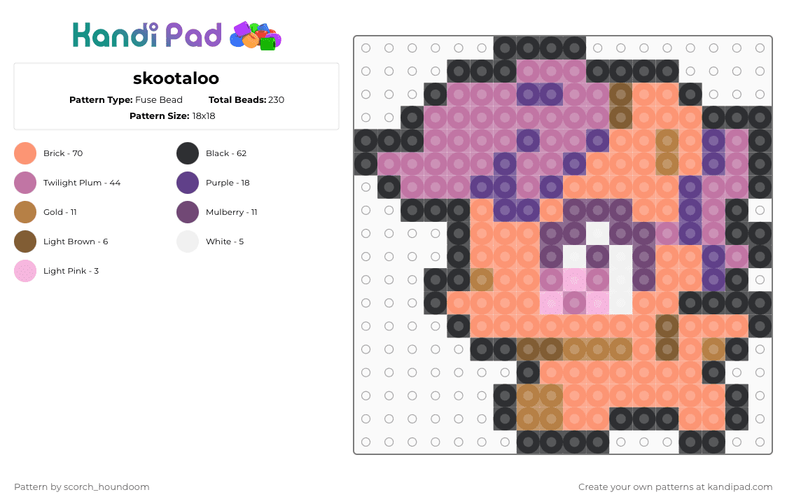 skootaloo - Fuse Bead Pattern by scorch_houndoom on Kandi Pad - pink,orange,skootaloo,mlp,my little pony