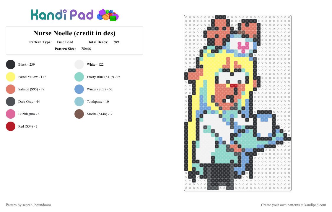 Nurse Noelle (credit in des) - Fuse Bead Pattern by scorch_houndoom on Kandi Pad - orange,light blue,yellow,noelle,deltarune,undertale,sprite