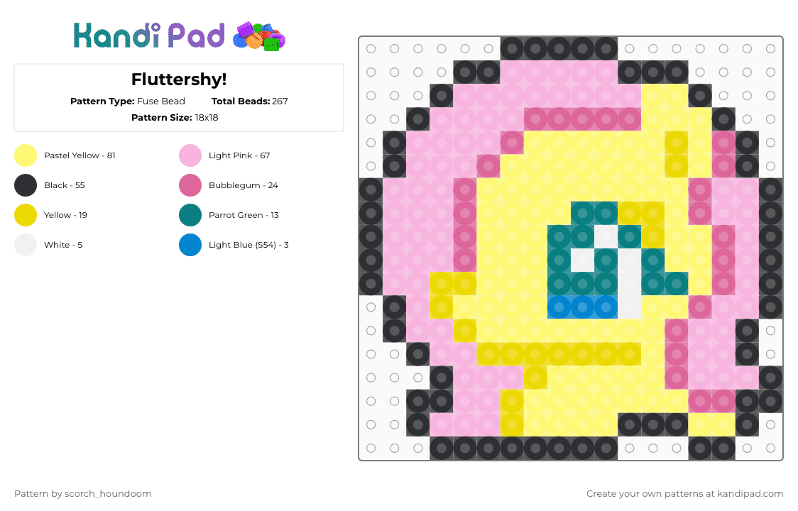 Fluttershy! - Fuse Bead Pattern by scorch_houndoom on Kandi Pad - yellow,pink,fluttershy,mlp,my little pony,flutter shy