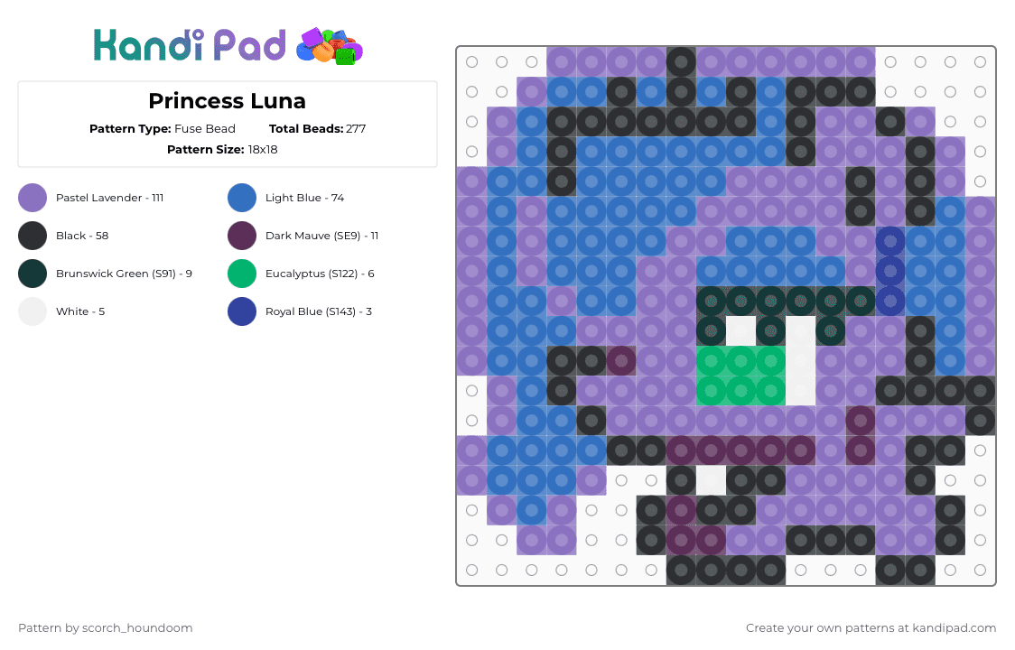 Princess Luna - Fuse Bead Pattern by scorch_houndoom on Kandi Pad - blue,princess luna,luna,mlp,my little pony