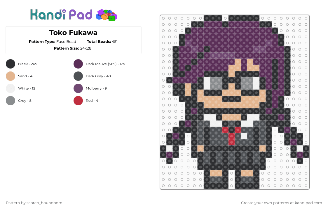 Toko Fukawa - Fuse Bead Pattern by scorch_houndoom on Kandi Pad - black,pink,toko fukawa,danganronpa,anime