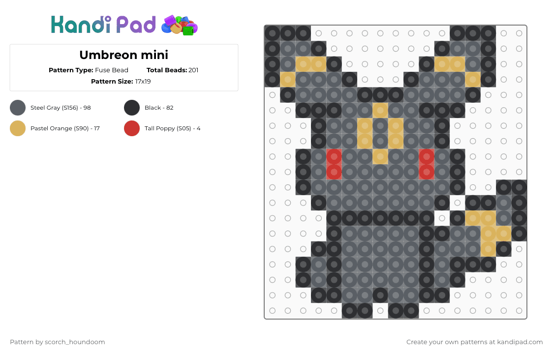 Umbreon mini - Fuse Bead Pattern by scorch_houndoom on Kandi Pad - gray,umbreon,eevee,pokemon