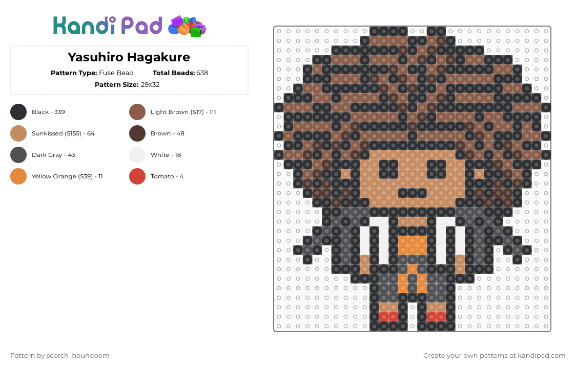 Yasuhiro Hagakure - Fuse Bead Pattern by scorch_houndoom on Kandi Pad - black,tan,danganronpa,anime,yasuhiro hagakure