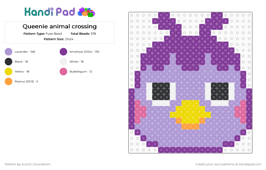 Queenie animal crossing - Fuse Bead Pattern by scorch_houndoom on Kandi Pad - pink,queenie,animal crossing,acnh,new horizons