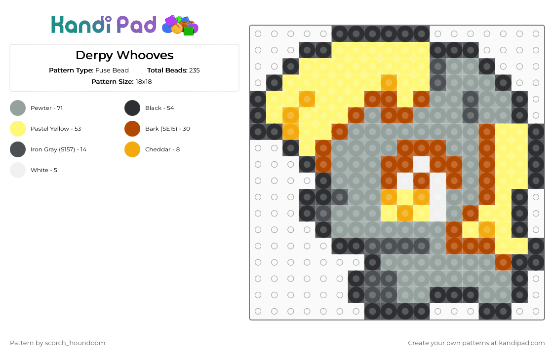 Derpy Whooves - Fuse Bead Pattern by scorch_houndoom on Kandi Pad - yellow,gray,derpy whooves,derpy,mlp,my little pony